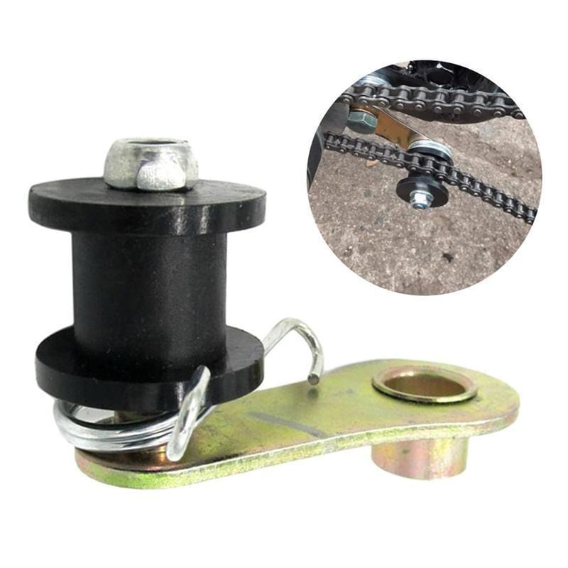 Off-road chain tensioner accessory for ATV vehicles in black and white.