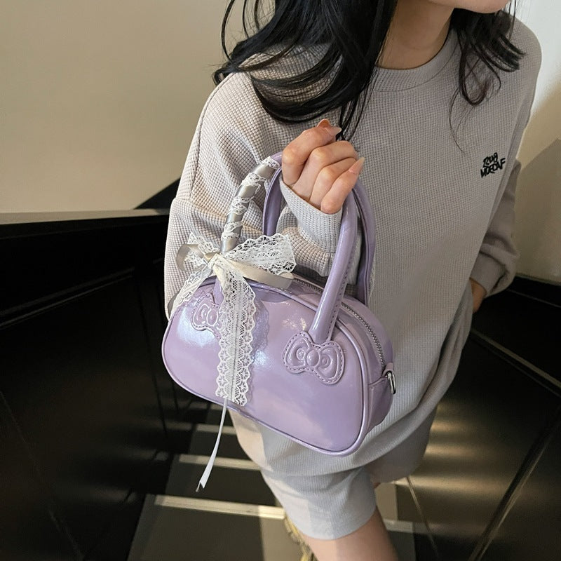 All-matching Ins Shoulder Messenger Bag in purple, medium hard PU material, polyester lining.