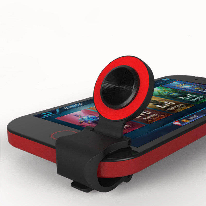Flip handle joystick positioning artifact for mobile phone gaming.