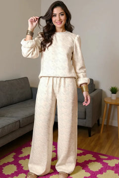 Double Take Texture Long Sleeve Top and Wide Leg Pants Set