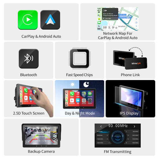 7 شاشة CarPlay لاسلكية للسيارة مع واجهة ولاعة السجائر وكوب الشفط العالمي