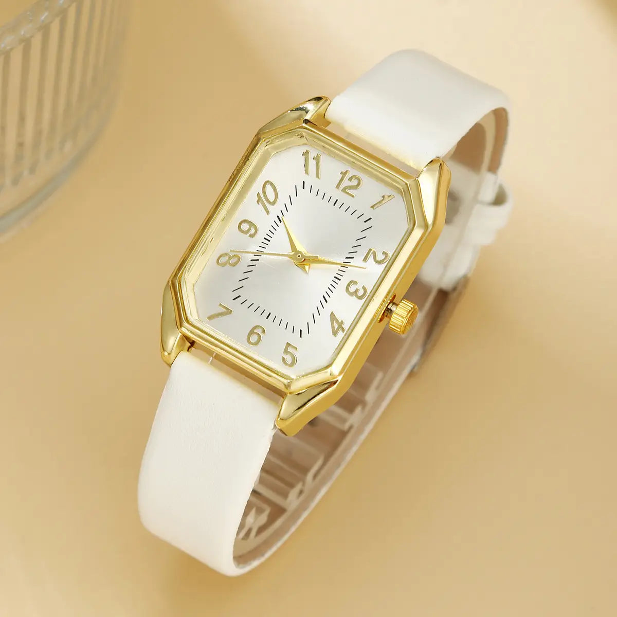 Leather Women’s Watch Square Quartz Watch Korean Necklace Earrings Ring Set