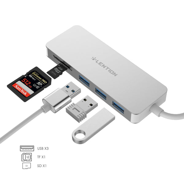Usb3.0 HUB with multi-function card reader featuring 3 USB3.0 ports, SD and TF card slots.