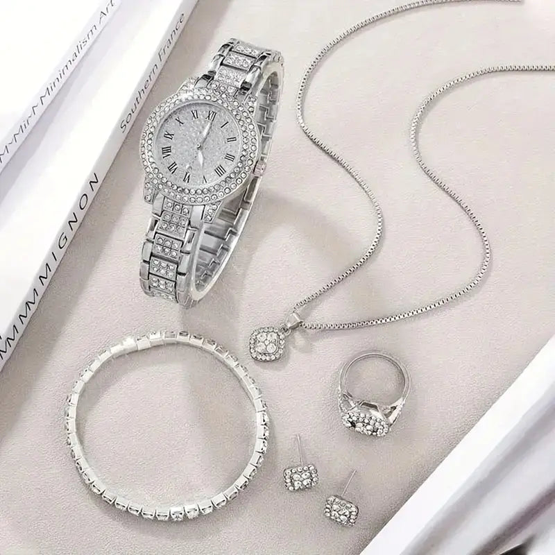 Women’s Diamond Fashion Roman Quartz Watch Five-piece Set