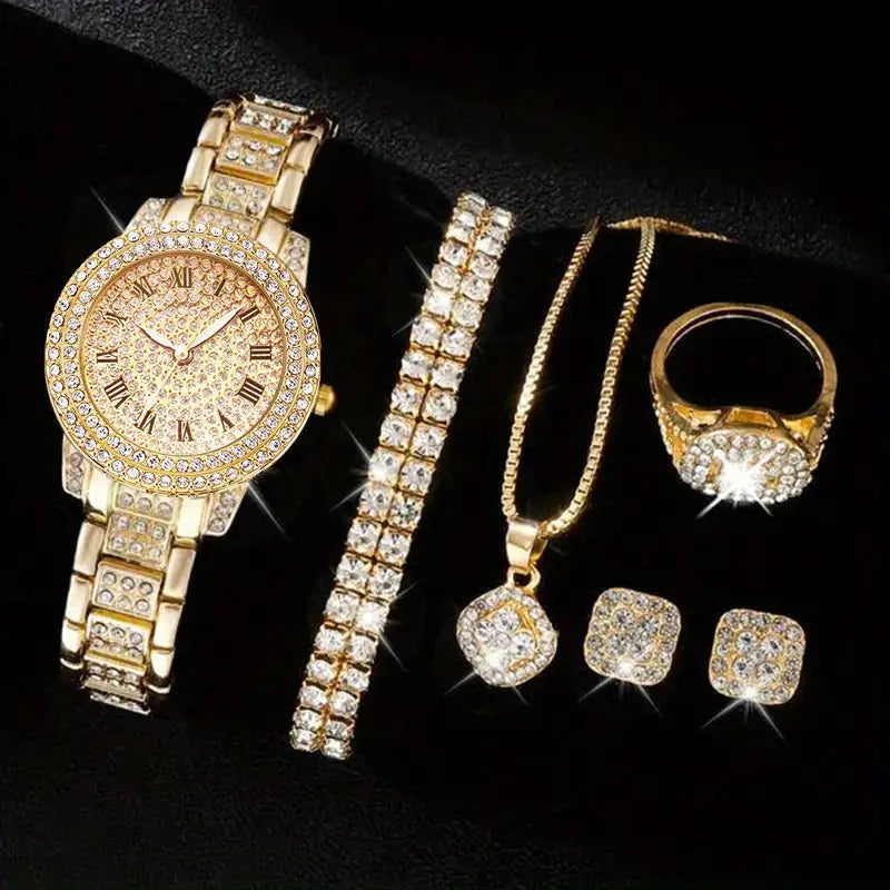 Women’s Diamond Fashion Roman Quartz Watch Five-piece Set