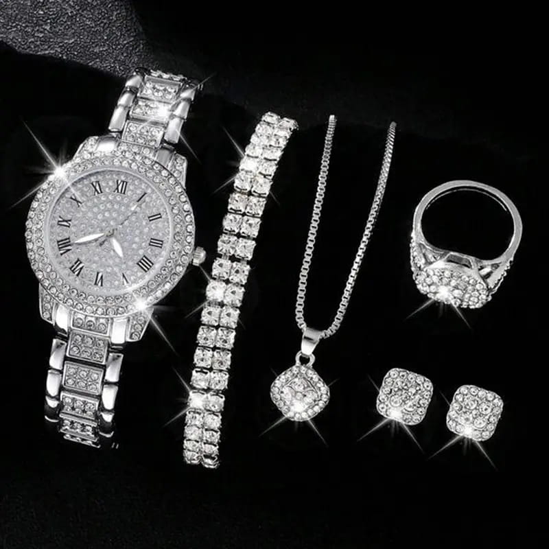 Women’s Diamond Fashion Roman Quartz Watch Five-piece Set