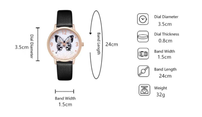 Women’s Fashion Numbers Rhinestone Butterfly Quartz Watch