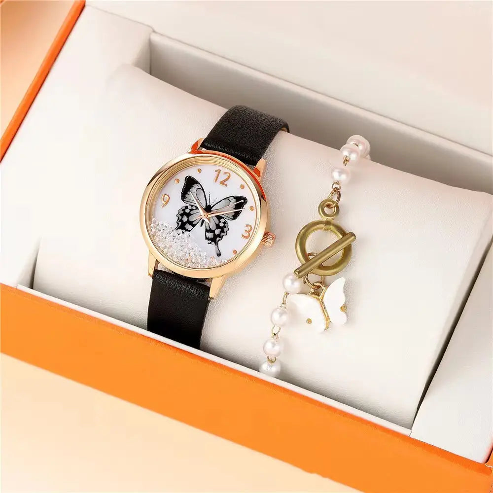 Women’s Fashion Numbers Rhinestone Butterfly Quartz Watch