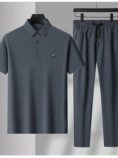 Men's Plus Size Button Detail Short Sleeve Polo and Pants Set