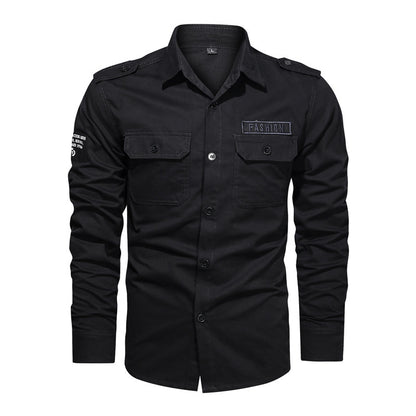 Solid Color Loose Long Sleeves Pocket Shirt