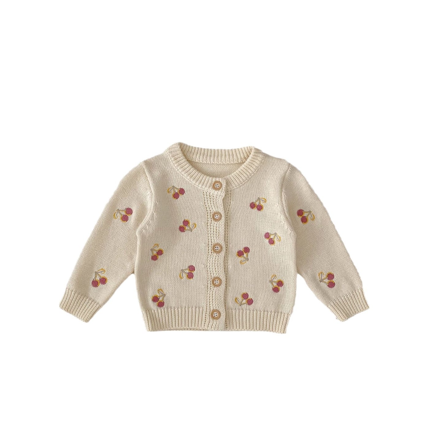 Cherry Embroidery Knitted Long-sleeved Coat Children's New Top