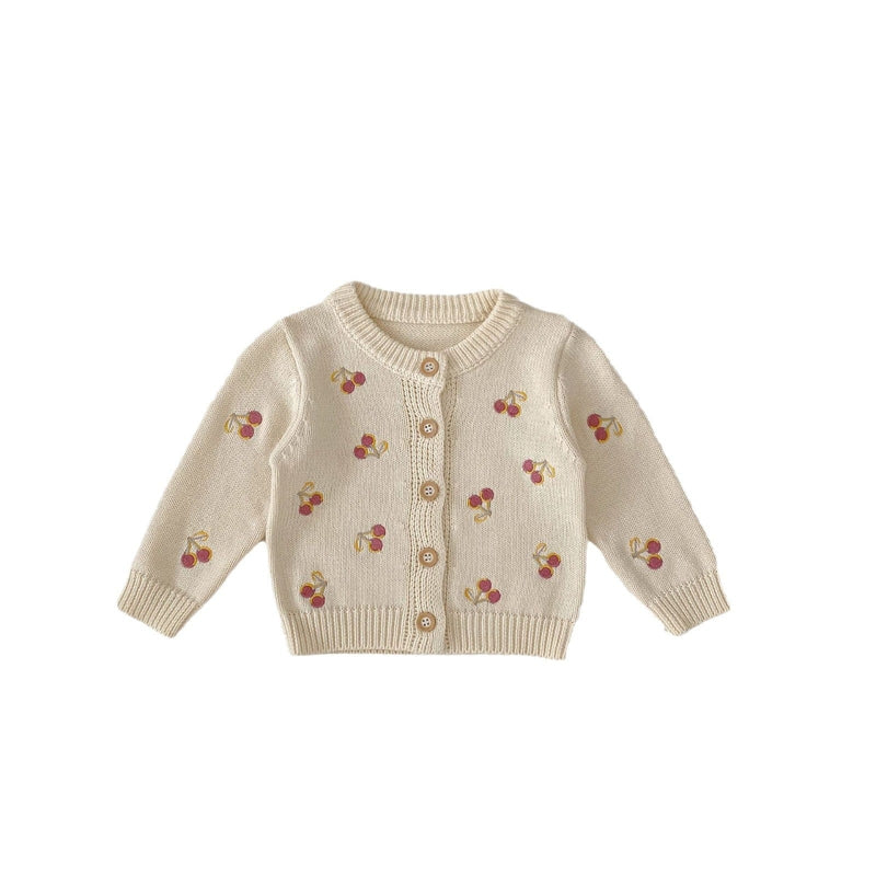 Cherry Embroidery Knitted Long-sleeved Coat Children's New Top