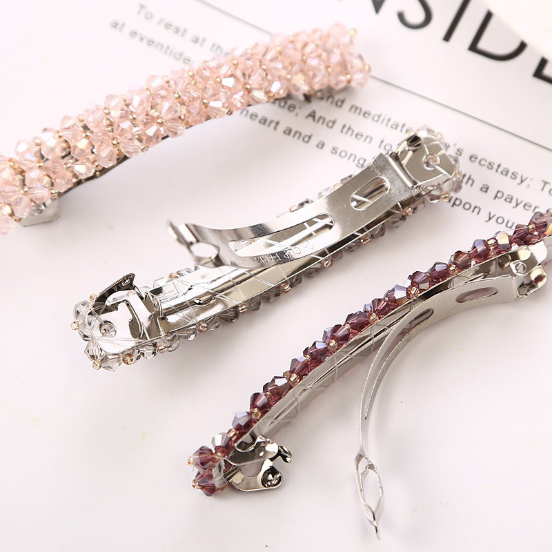 Simple Crystal Crystal Fishing Line Braided Spring Clip Barrettes