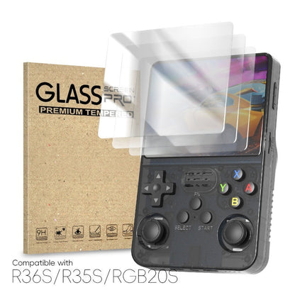 Tempered protection film for game machine, compatible with R36S/R35S/RGB20S, HD, scratch-proof, dustproof.