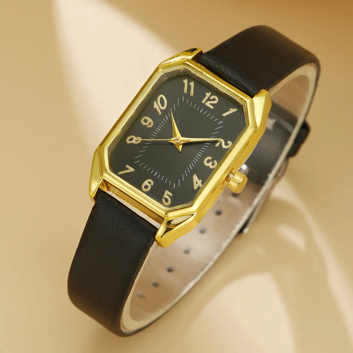 Leather Women’s Watch Square Quartz Watch Korean Necklace Earrings Ring Set