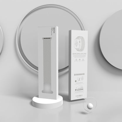 Braided elastic single-ring watchband packaging box in white, designed for Apple watchband.