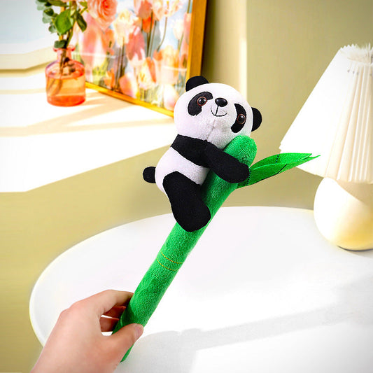 Cute bamboo panda plush doll ornament with vibrant green bamboo, 34cm tall.