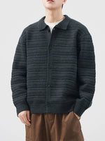 Men's plus size button up ribbed long sleeve cardigan in dark gray