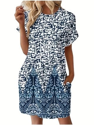 Short Sleeve Printed Pocket Dress
