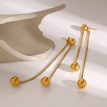 18K gold-plated ball drop earrings with stainless steel chains and stud backs