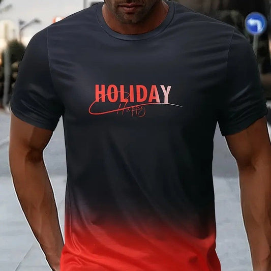 Simple Gradient 3D Printed short sleeve shirt in red and black, slim fit pullover design.