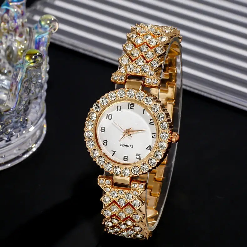 Fashion Jewelry 2pcs Luxury Fashion Women Watch Set Silver Strap Ladies Quartz Wristwatch Alloy Bracelet For Ladies