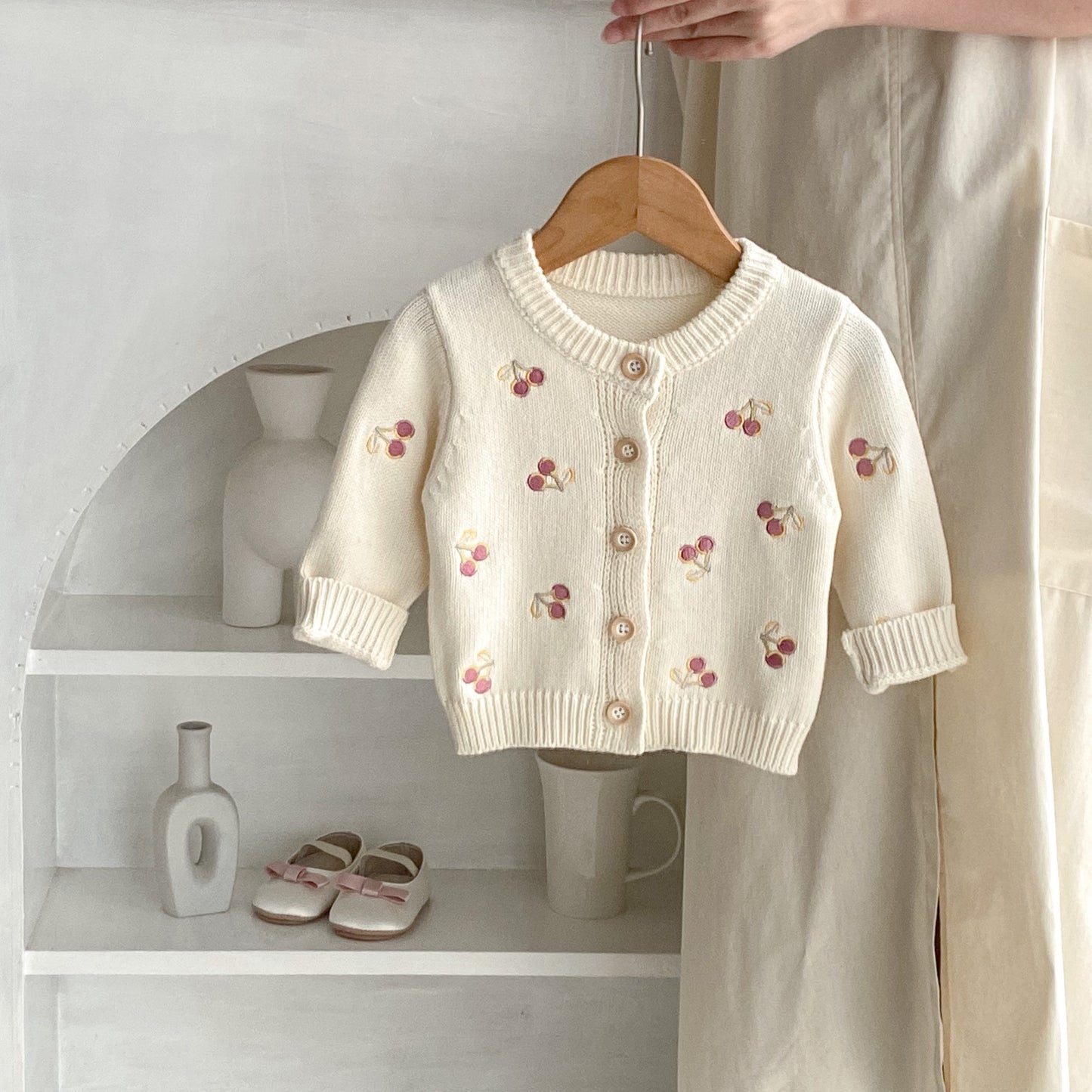 Cherry Embroidery Knitted Long-sleeved Coat Children's New Top