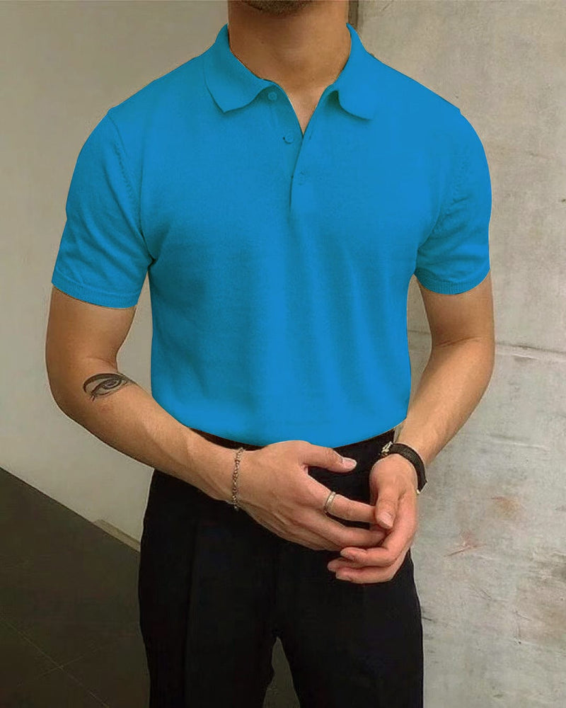 男士夏季翻领纯色休闲T恤