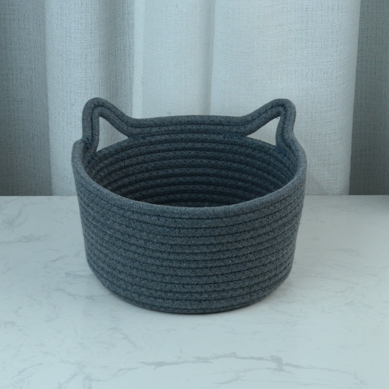 Cat's Ears Desktop Storage Basket Hand Woven Cartoon