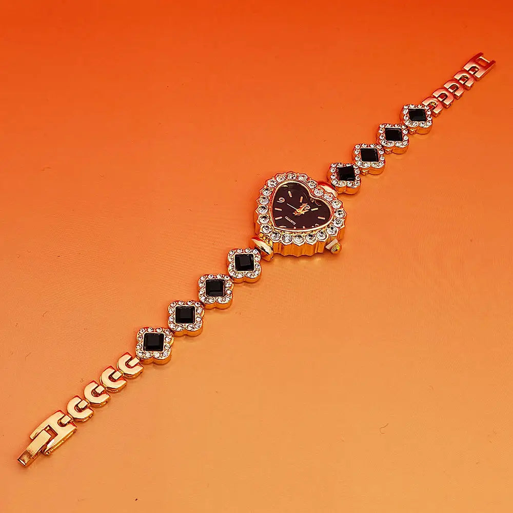 Fashion Love Shape Bracelet Watch Set Diamond Colored Heart Quartz Watch Women’s Fashion Jewelry Set Valentine’s Day