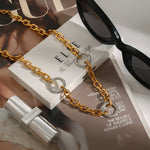 18K gold-plated stainless steel chain link circle necklace with mixed metal rings