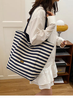 Striped Canvas Tote Bag
