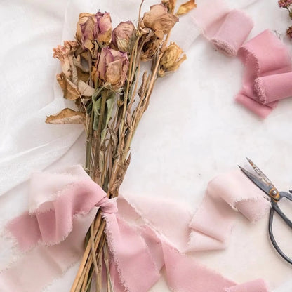 3 Rolls 6.5m Per Roll Frayed Silk Ribbon Edged Wrinkle Chiffon Handmade Ripped Wedding Party Flower Bouquet Gift Packing Decorations