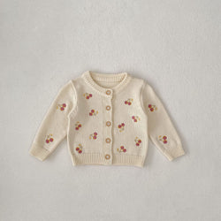 Cherry Embroidery Knitted Long-sleeved Coat Children's New Top