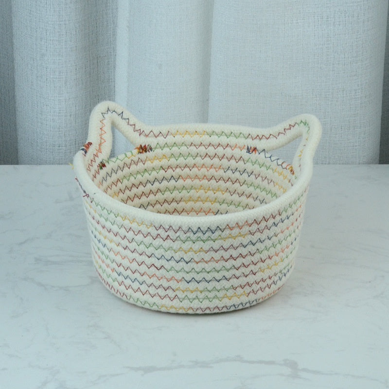 Cat's Ears Desktop Storage Basket Hand Woven Cartoon