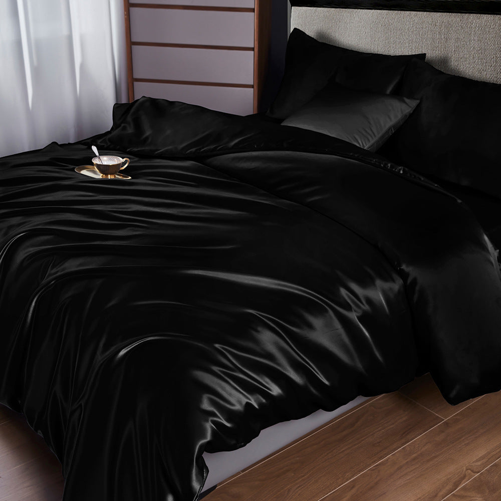Pure Color Satin Silk-like Four-piece Set