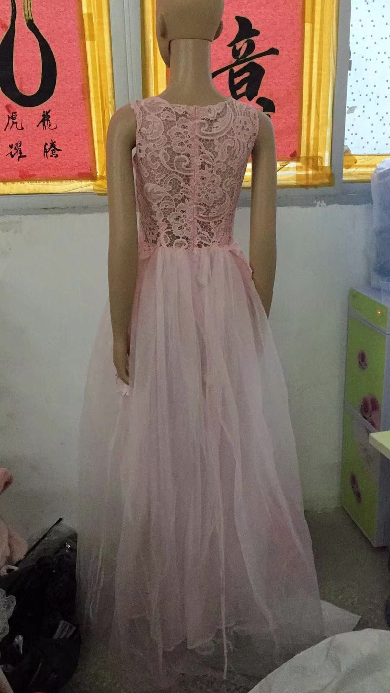 女士婚纱无袖花朵蕾丝连衣裙