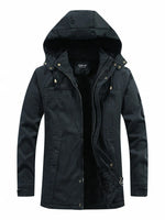 Men's plus size black cotton drawstring zip up hooded jacket with pockets