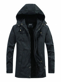 Men's Plus Size Drawstring Zip Up Hooded Jacket