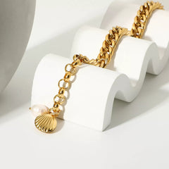 18K Gold-Plated Freshwater Pearl Shell Bracelet