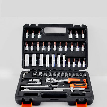 53-piece auto maintenance tools kit in black case, featuring chrome vanadium steel construction, ideal for household and mechanical repairs.