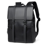 Black PU leather adjustable strap medium backpack bag with flap closure and zippered pockets