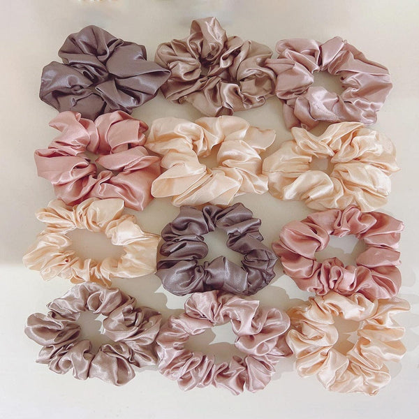 Cross-border Fashion Large Intestine Hair Ring 12 Pack Khaki Series Size Mixed High Elasticity Hundred