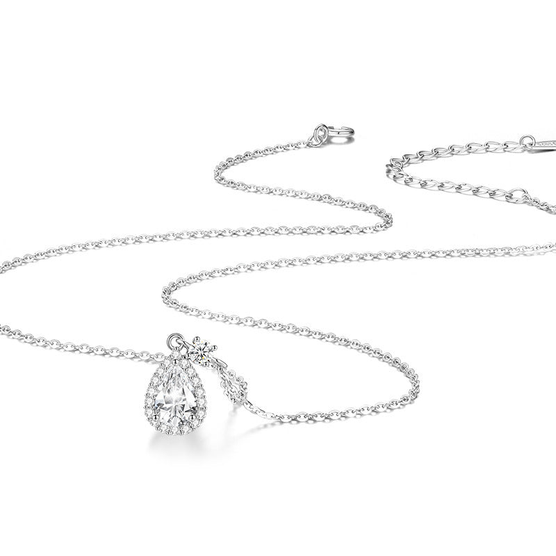 S925 Sterling Silver With Shiny Diamond Water Drop Necklace For Women Light Luxury
