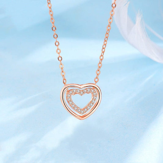 S925 Sterling Silver Heart To Heart Pendant Necklace