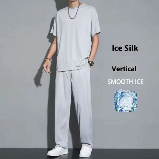 Quick-drying ice silk breathable men's sports suit in gray.