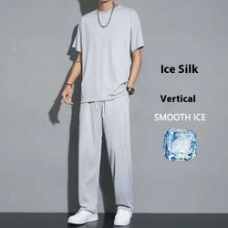 Quick-drying ice silk breathable men's sports suit in gray.