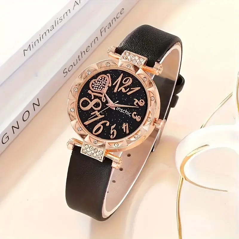Women’s Diamond Dial Belt Quartz Watch Beaded Bracelet Suit