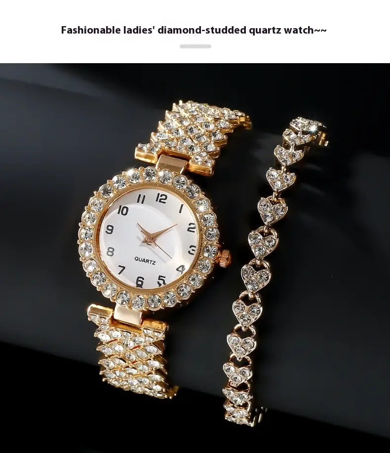 Fashion Jewelry 2pcs Luxury Fashion Women Watch Set Silver Strap Ladies Quartz Wristwatch Alloy Bracelet For Ladies
