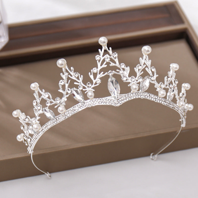 Fashion crystal diamond bridal wedding hair tiara with white crystals, elegant Korean style.